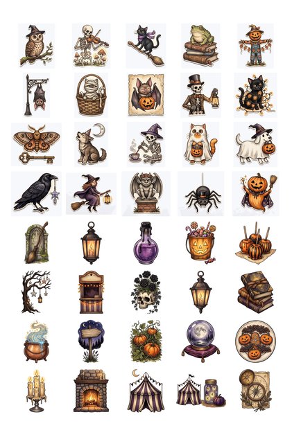 Halloween Editorial Doodle Sticker Set 40 Pieces Agenda Scrapbook Journal Planner Stickers