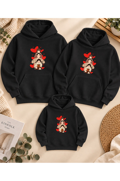 Hooded Winter Sweatshirt Family Combination Printed 3 Thread Threaded Yarn – Price Is for One Piece