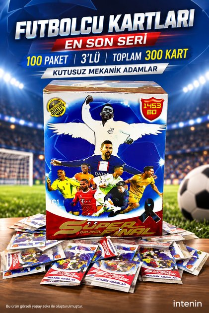 Futbolcu Kartları En Son Seri 100 Paket 3'lü Toplam 300 Kart Kutusuz Mekanik Adamlar
