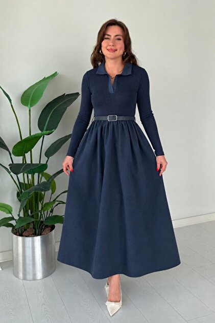 Polo Collar Skirt Poplin Dress