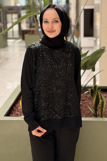 Fuat Gürşen Sequin Embroidered Mercerized Combination Tunic
