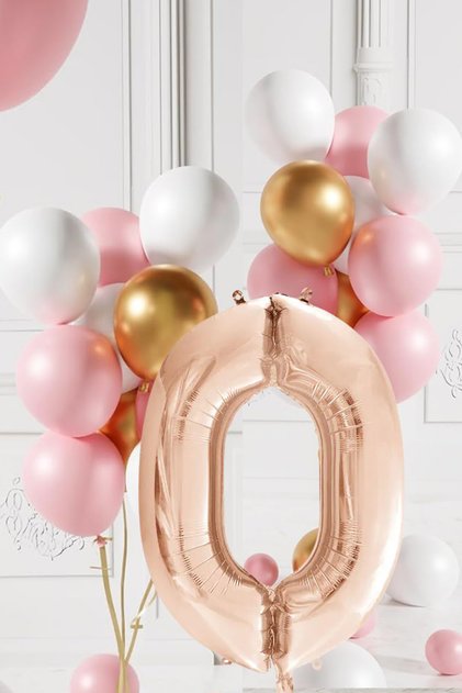 0 Year Old Retro Gold Pink White Balloon Set Rose Gold Number Birthday Balloon Stylish Party Decoration
