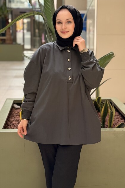 Crochet Knitwear Half-Patched Gipeli Oversize Shirt