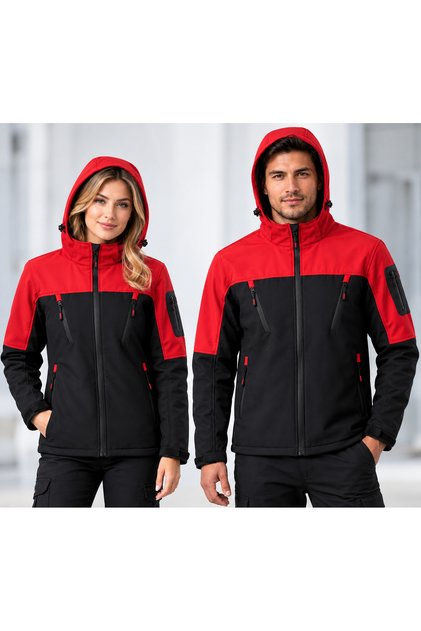 Softshell Kışlık Kapüşonlu Mont Rüzgar Geçirmez Su İtici İçi Polarlı
