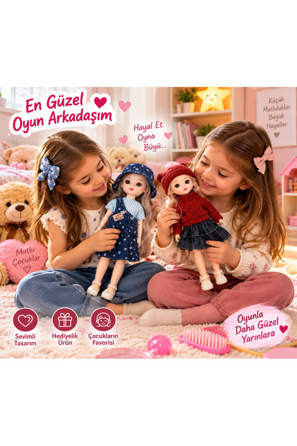 2’li Oyuncak Bebek Kız Çocuk Oyuncağı Örgü Bereli Şık Bebek Seti Hediyelik Oyuncak