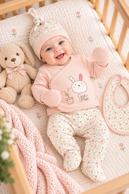 Baby Girl Hospital Release Newborn Organic Certified 100% Cotton Bodysuit Set 5 Pieces Baby Gift
