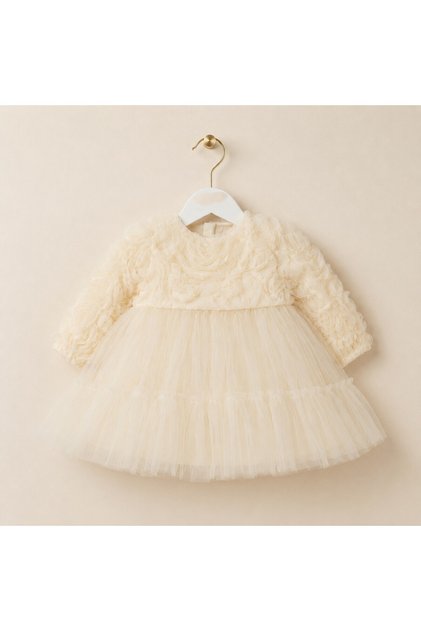 Pearl Rose Girls' Long Sleeve Special Occasion Dress with Bow on the Back and Pearl Detail