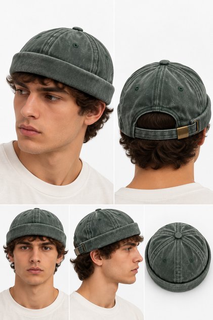 Unisex Docker Hat Vintage Adjustable Buckle Brimless Cap Vintage Fisherman Hat