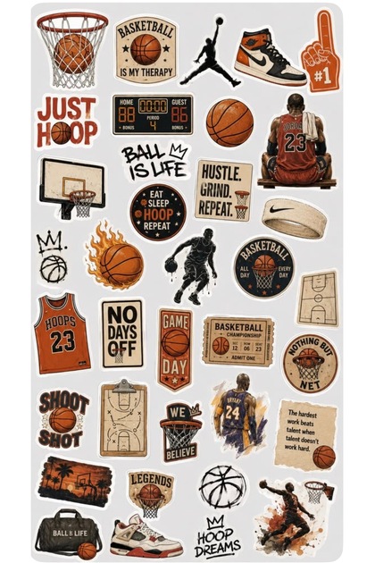 Sticker Set for Basketball Enthusiasts (22X30 cm) - Waterproof Pvc Sports Concept Decal Pack