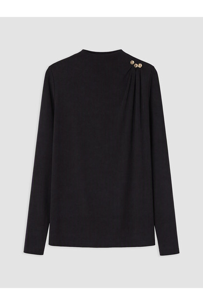 Texx Store Quality Lcw Modest Black Combed Cotton Straight Stand Collar Long Sleeve Women's Blouse