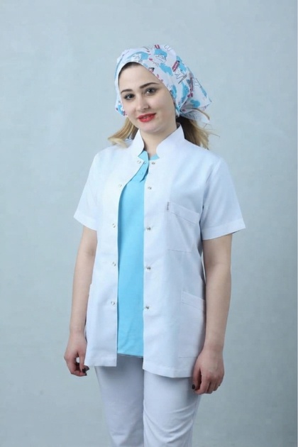 Hakim Vizit Short Length Short Sleeve Hakim Collar Dotor Teacher Student Internship Apron