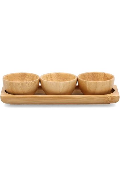 3-Piece Bamboo Dip Bowl Set Natural 20 x 7cm G17-TX005SET