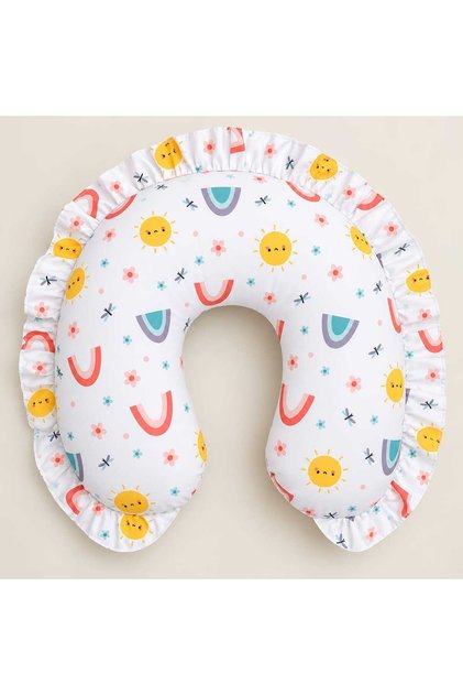 Ruffled Nursing Pillow and Support Cushion, 100% Cotton Fabric