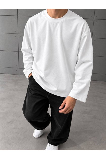 Oversize Uzun Kollu T-shirt Bisiklet Yaka Longsleeve