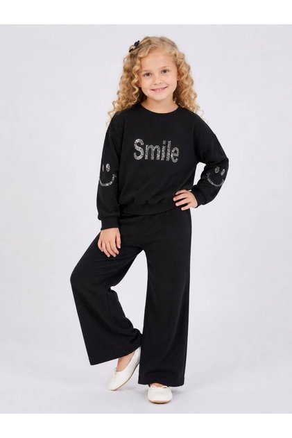 Girl's Smile Printed Casual Ribbed Spanish Flared Sweatpants 2-Piece Set