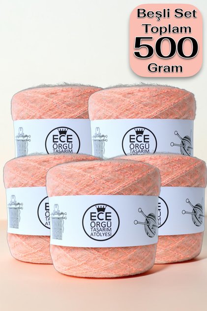 Dvostruka angora pređa boje lososa i set pređe za pletenje od mješavine boucle pređe sa srebrnim sjajem boje lososa (ukupno 500 gr.)