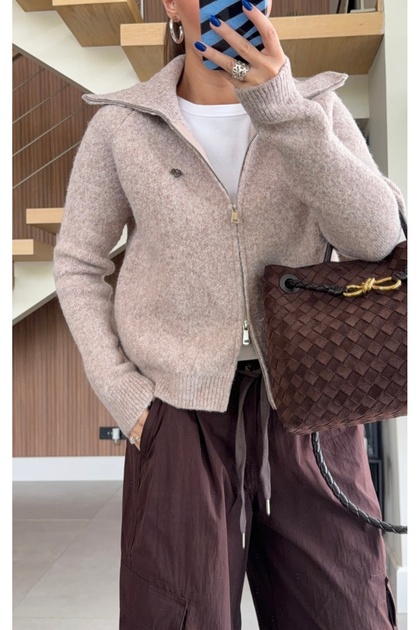 Double Zipper Textured Knitwear Cardigan