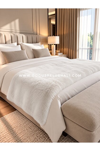 Ultra Soft Fluffy White Plush Bed End Runner