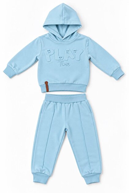 Baby Boy Hooded Two-Thread 2-Piece Tracksuit Set with Play Print 6-24 Months