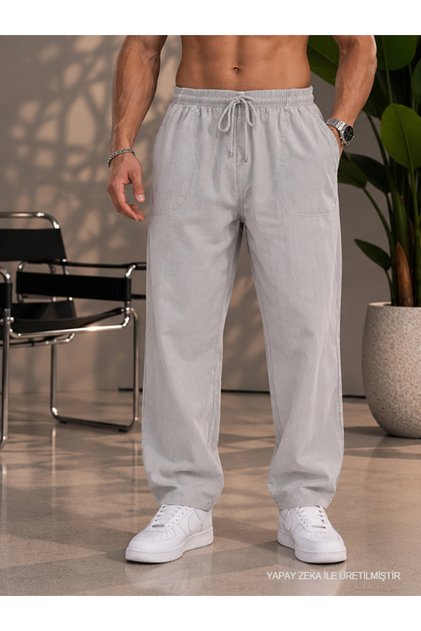 Men's Light Gray Linen Trousers
