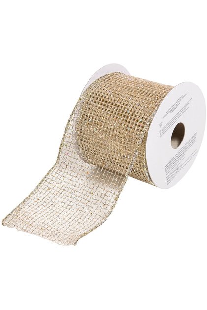 Panglică decorativă de Crăciun din plasă, bej șampanie, 5 m x 63 mm, pentru brad