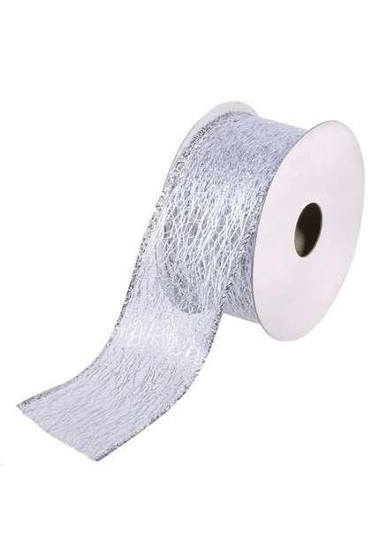 Panglica decorativa de Craciun, plasa argintie, 100% poliester, 5m x 38mm, pentru brad si