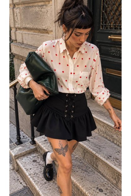 Women's 100% Cotton Embroidered Polka Dot Long Sleeve Shirt