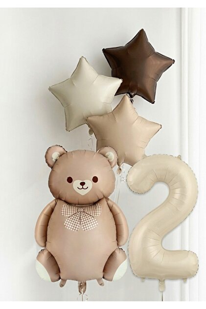 2 Year Old Foil Balloon Set Birthday Ornament with Teddy Bear and Star Number