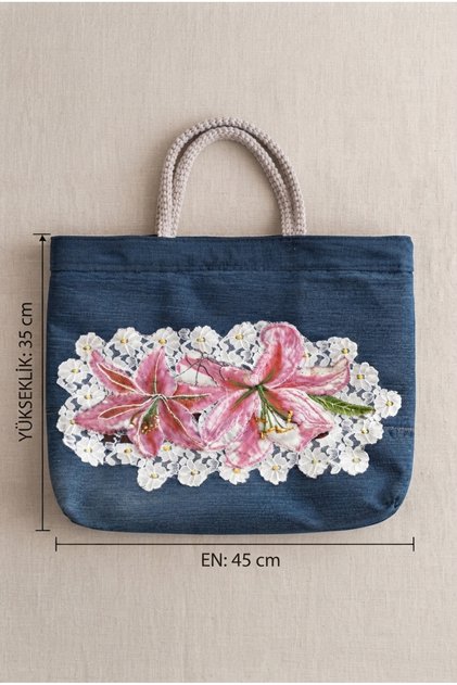Special Design Denim Bag with Handmade Floral Motifs