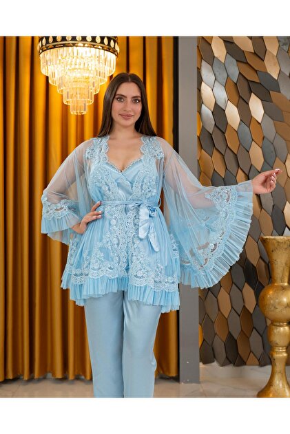 Special Design Luxury Lace Detailed 4-Piece Pajama Set in a Box