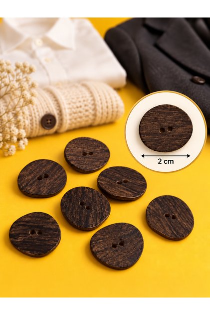 KoyuKahve ve Kahve Desenli Asimetrik Düğme 2 Cm İki Delikli Düğme 1 Paket 8 Adet