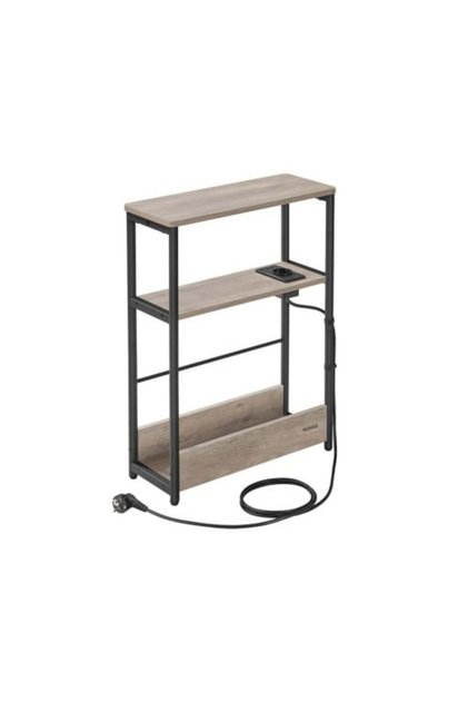 Măsuță laterală îngustă cu priză și 2 porturi USB, 3 niveluri, Gri/Negru, 45 × 18 × 58 cm