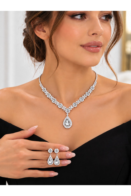 Pearl Necklace Earring Set Elegant Drop Stone Flower Motif Jewelry Set Wedding Engagement Special Occasion Daily Use