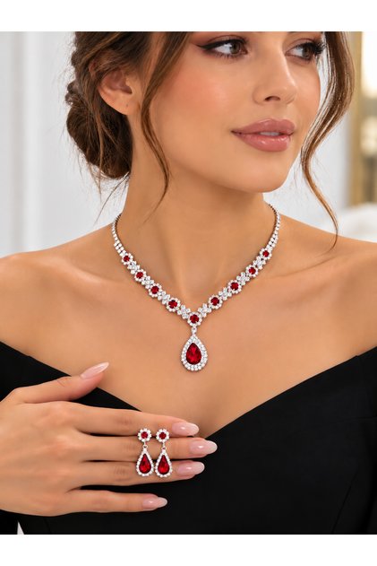 Pearl Necklace Earring Set Elegant Drop Stone Flower Motif Jewelry Set Wedding Engagement Special Occasion Daily Use