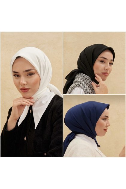 3-Piece Opportunity Set Shiny Shine Series Non-Slip Texture Satin Square Scarf - Black Navy Blue White