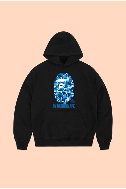 Blue Bape Printed Unisex Oversize Black Cotton Hooded Printed Sweatshirt Hoodie