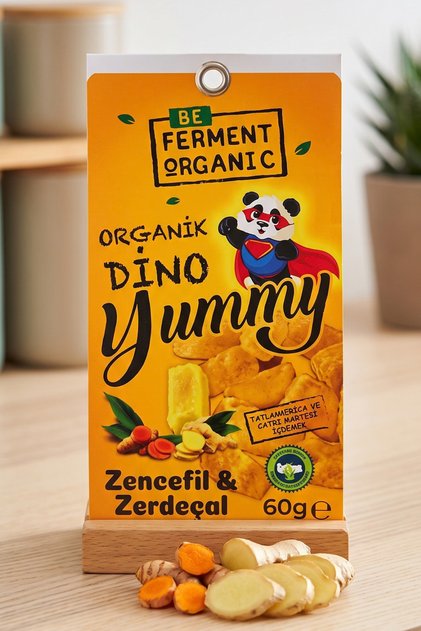 Dino Yummy Organik Zencefil & Zerdeçal Şekerleme 60 g | Katkısız, Koruyucusuz Doğal Atıştırmalık