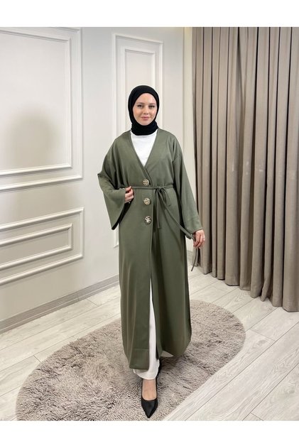 تونيك نسائي طويل بتفاصيل أزرار ورباط خصر -0600 (SM 38-42 / LXL 44-46)