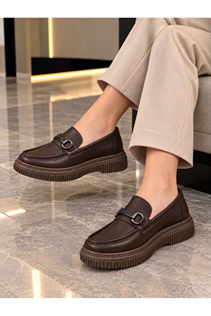 Women's Round Toe Buckle Loafer Shoes