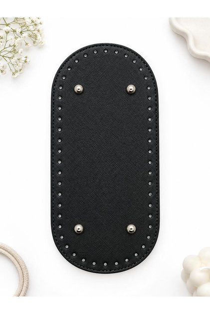 Silver Riveted Leather Oval Bag Base Black 12X25