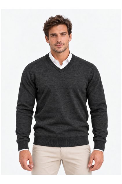 Men's Anthracite Slim Fit Slim Fit Plain V-Neck Knitwear Sweater