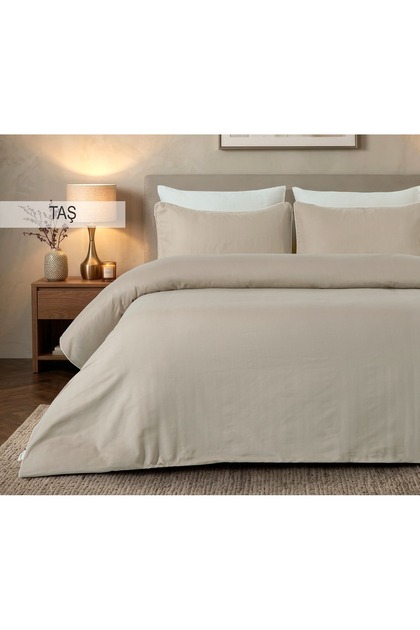 Signature Cotton Satin Double Duvet Cover Set - Stone