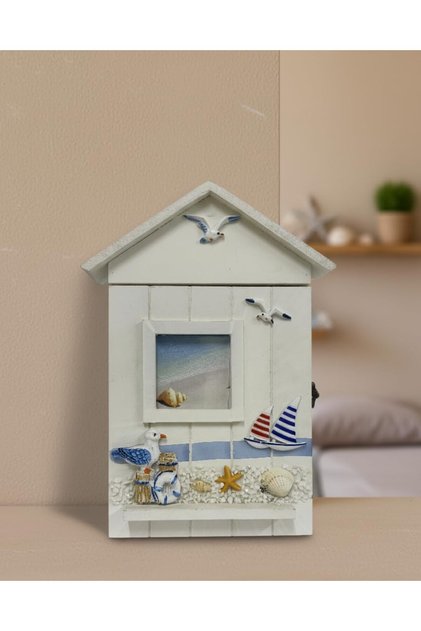 AASAI CART Coastal Theme Wall Mounted Key Box with Seaside Art & Note Area, Handmade Nautical Key Organizer for Home Entryway or Cottage, 26x7x17 cm
