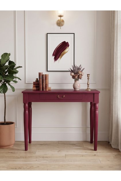 Marine Bordo Dresuar 100 cm | Klasik Country Ahşap Ayaklı Çekmeceli Lake