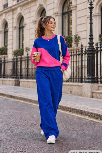 Women's Tracksuit Set with Crew Neck, Relaxed Fit, Elastic Waist