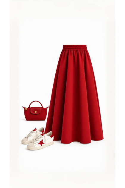Elastic Waist Maxi Length Scuba Skirt