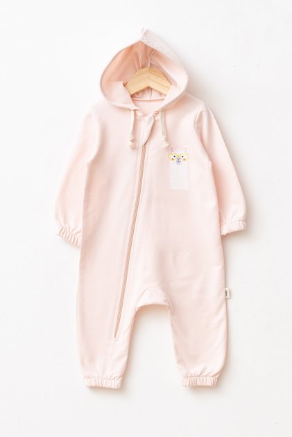 100% Cotton Hooded Lama Patterned Long Sleeve Baby Romper with Elastic Cuffs and Zipper Throughout