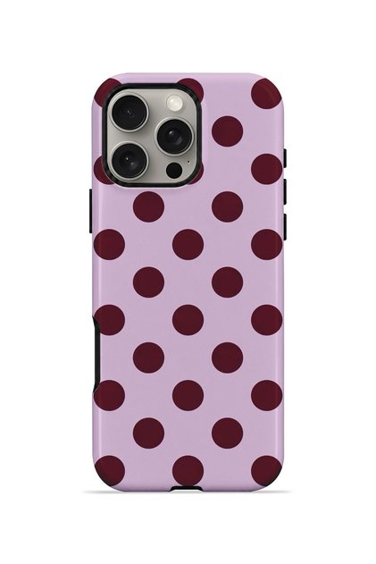iPhone 16 Pro Vorian Double-Layered Case in Lilac and Burgundy Polka Dots