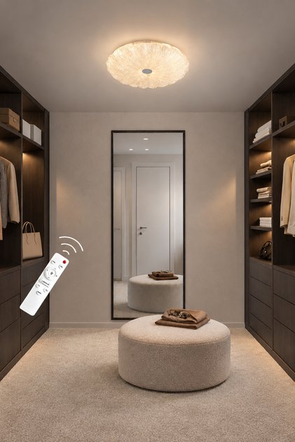 Zarif Cristalya Yuvarlak Kumandalı Dimmerli 3 Renk LED Plafonyer Avize, Çap 33 cm