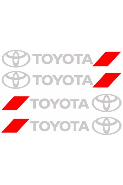 Σετ 4 Αυτοκόλλητων για Λαβές Τιμονιού Toyota – Λογότυπο + Κόκκινη Αγωνιστική Ένδειξη 12,5x2 εκ. - Ασημί